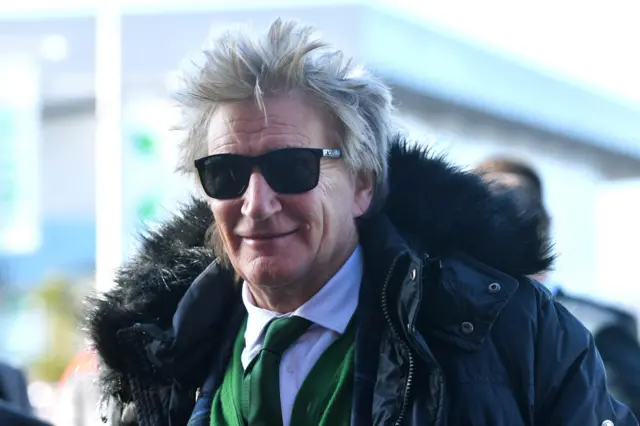 Rod Stewart arrived nice and early at Celtic Park