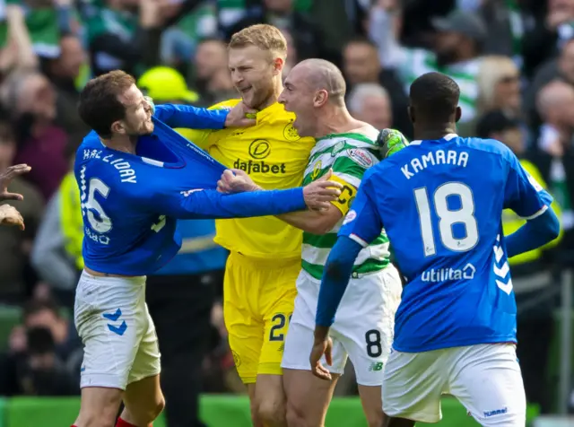 Andy Halliday had an angry exchange with Scott Brown at full-time