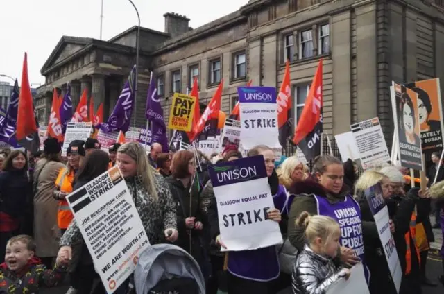 Women marching in Glasgow during the long-running dispute over equal pay