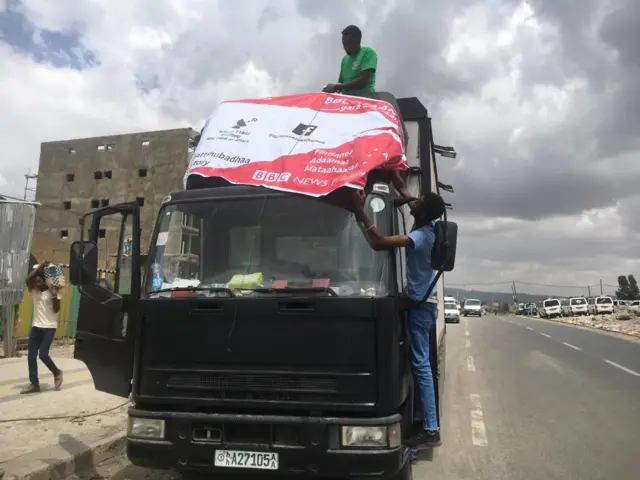 our colleagues from AfaanOromoo service prepare to leave to Adama in the Oromia region