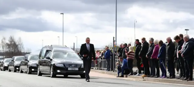 The funeral cortege of footballer Gordon Banks makes it"s way past the bet365 Stadium