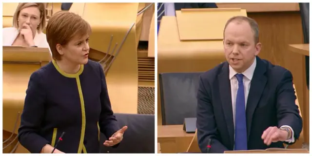 Nicola Sturgeon intervenes during Donald Cameron's speech