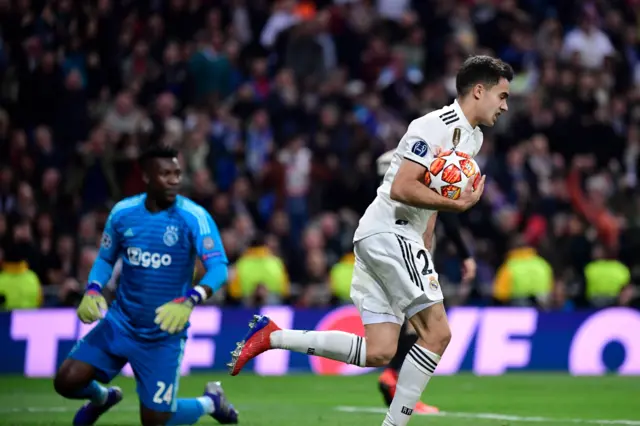 Sergio Reguilon grabs the ball after Real Madrid score