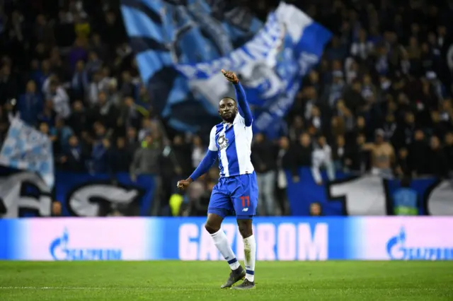 Moussa Marega celebrates after scoring Porto's second goal