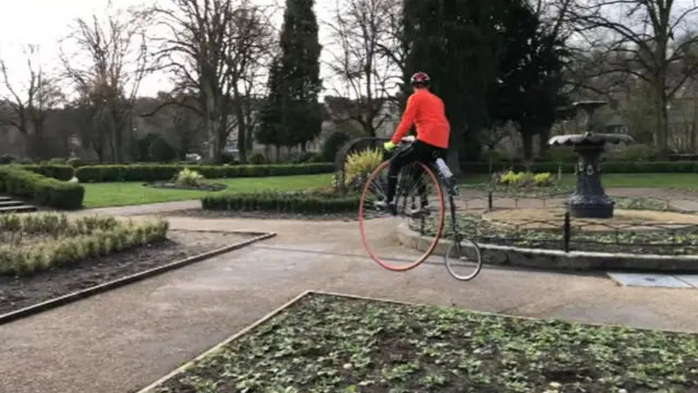 Richard Thoday training on a penny farthing