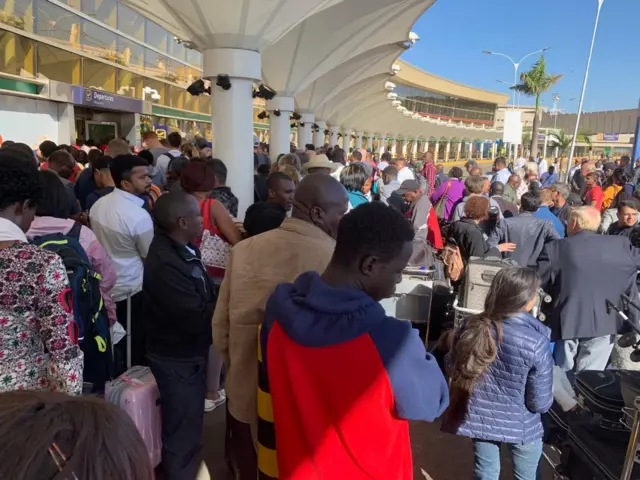 Stranded passengers at airport in  Nairobi