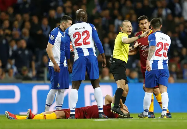 Edin Dzeko down after clash with Pepe