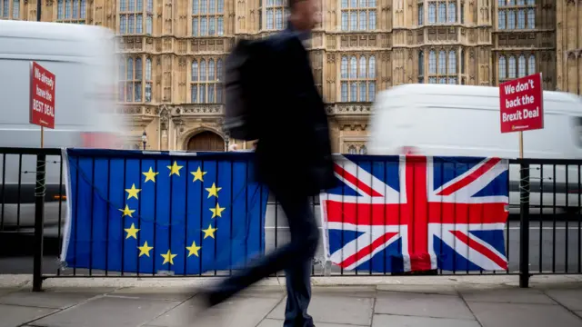 EU and UK flags outside Parliament