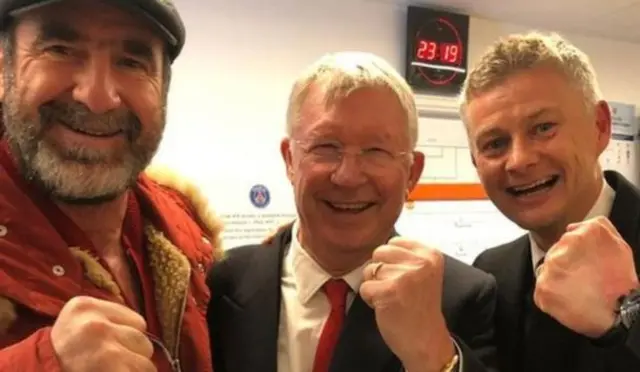 Eric Cantona, Sir Alex Ferguson and Ole Gunnar Solskjaer