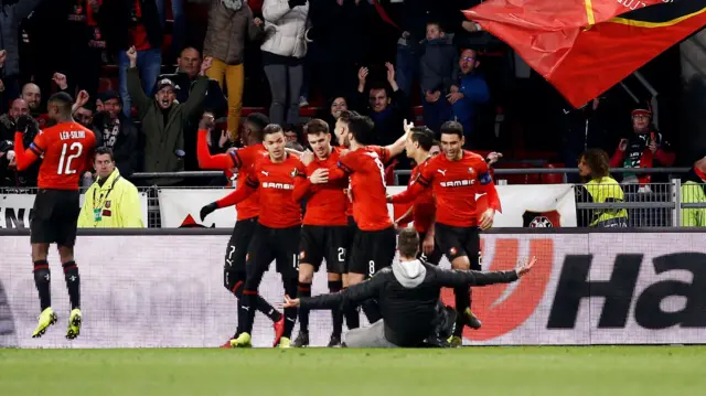 Rennes players celebrate