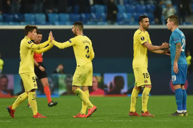 Villarreal players celebrate