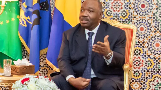 Gabon's President Ali Bongo pictured meeting officials in late February