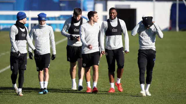 Leicester City players in training