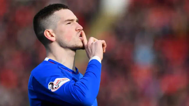 Ryan Kent celebrates a Rangers goal against Aberdeen