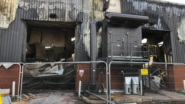 Remains of factory that caught fire in Blaby