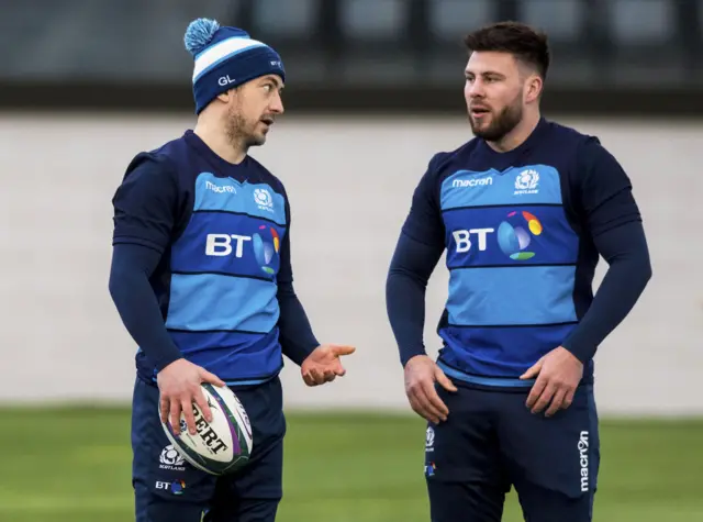 Greig Laidlaw and Ali Price at Scotland training