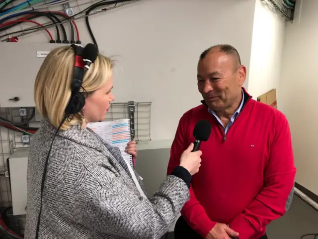 Eddie Jones talking to Sara Orchard