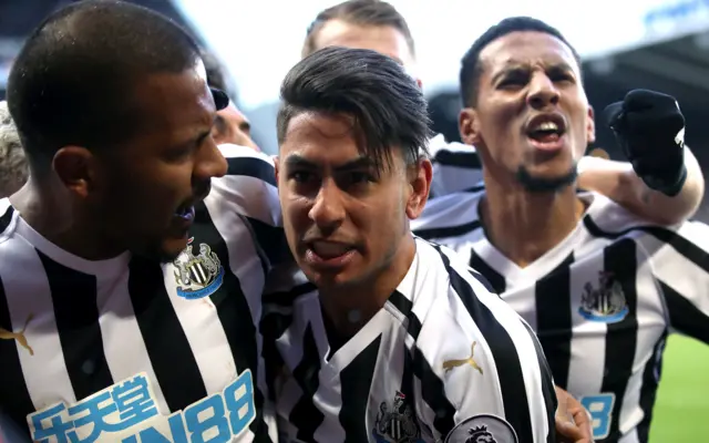 Newcastle celebrate beating Everton