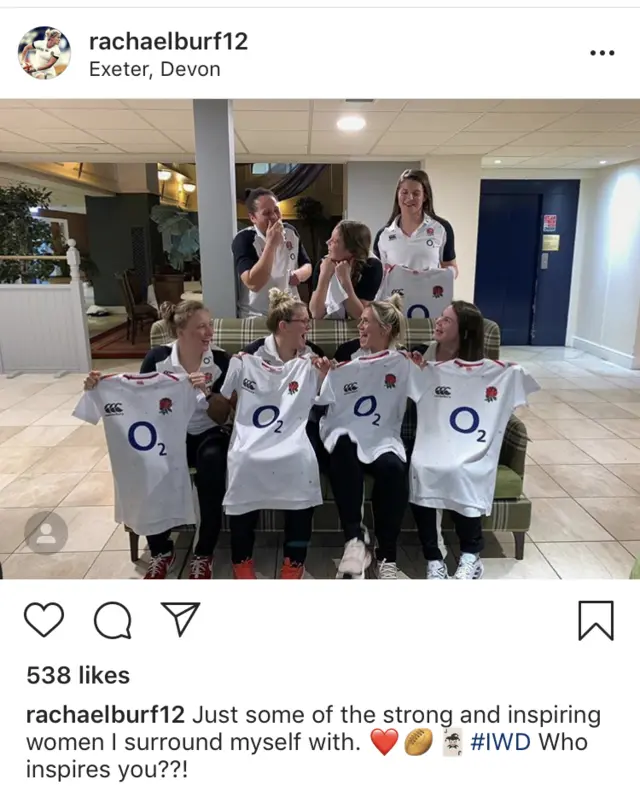 An Instagram post from Rachael Burford with other England women players