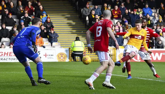 Jake Hastie scores to make it 3-0 to Motherwell