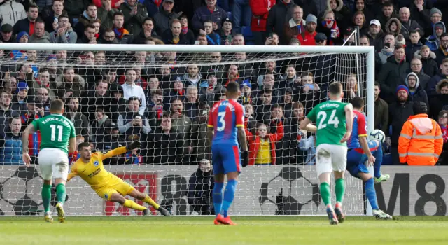 Mat Ryan concedes from the penalty spot against Crystal Palace