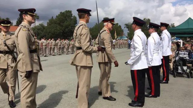 Soldiers receiving campaign medals