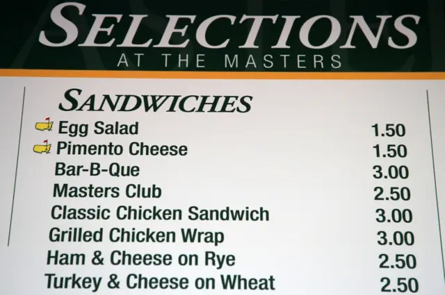 Masters menu and prices