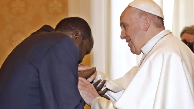 Pope Francis meets South Sudan President Salva Kiir Mayardit during a private audience, Vatican City, 16 March 2019.