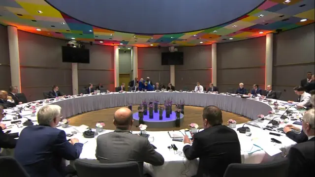 The scene in the Europa Building at the European Parliament before Theresa May addresses EU leaders