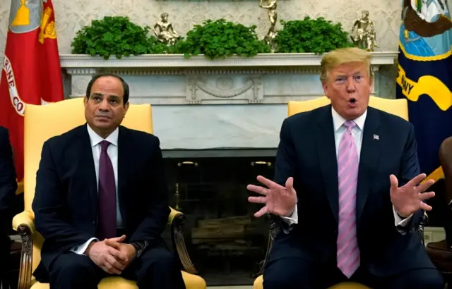 U.S. President Donald Trump meets with Egypt President Abdel Fattah al-Sisi at the White House in Washington, U.S., April 9, 2019.