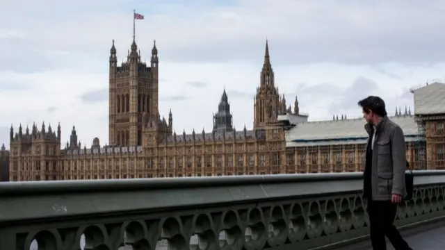 A man looks at the Houses of Parliament