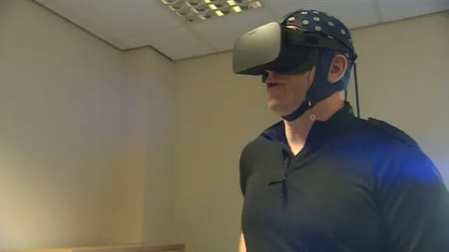 Man wearing a virtual reality headset