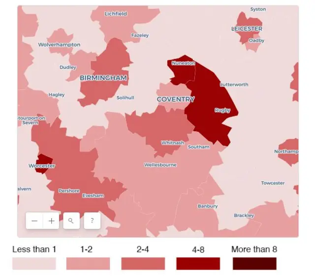 Map of rough sleepers per 10,000 households