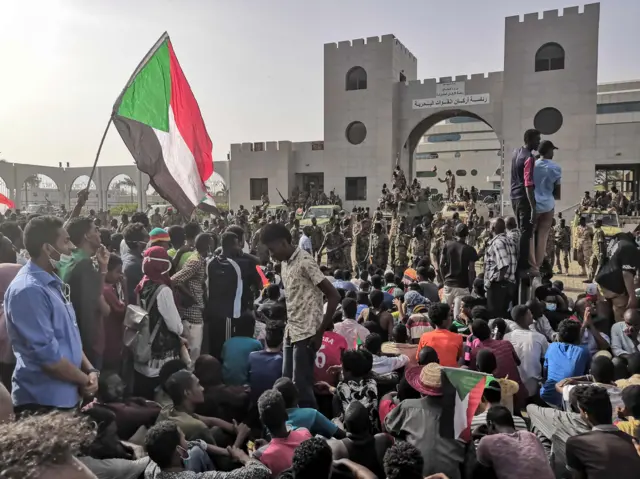 Protesters outside military headquarters, Khartoum