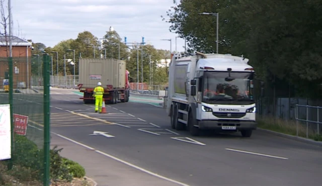 Lorries outside waste plant