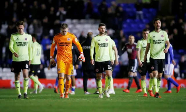 Sheffield United players after their draw at Birmingham