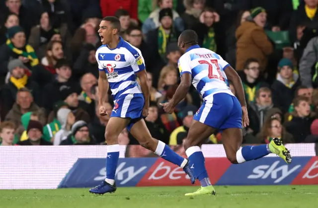 Reading celebrate their equaliser at Norwich