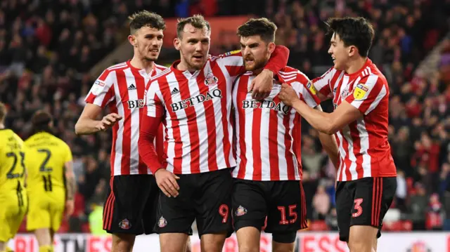 Sunderland celebrate their goal against Burton