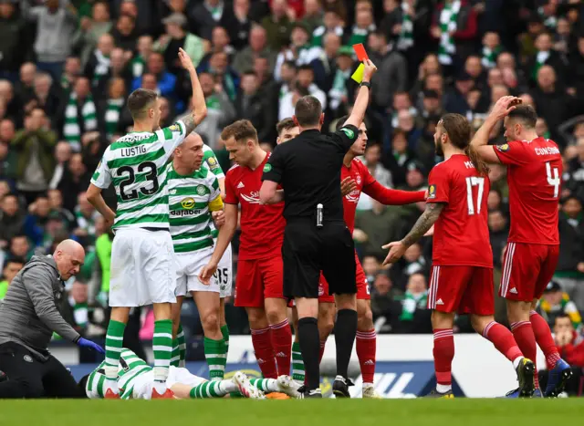 Dominic Ball is shown a second yellow card