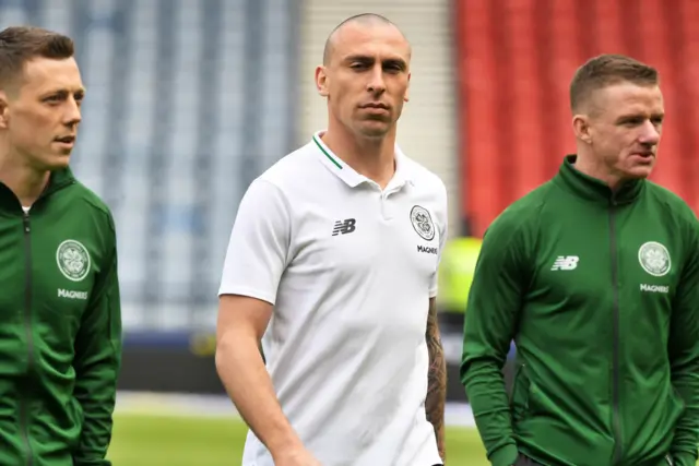 Celtic's Callum McGregor, captain Scott Brown and Jonny Hayes