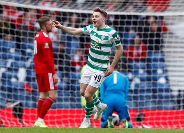 James Forrest celebrates his goal at Hampden