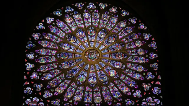 The North Rose stained glass window at Notre-Dame cathedral in Paris