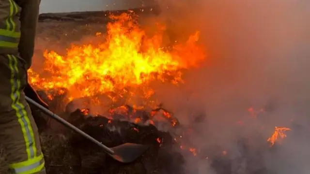 Firefighters putting the fire out