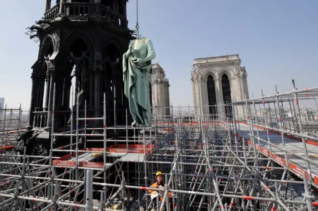 Workers have been removing statues for repairs in recent days