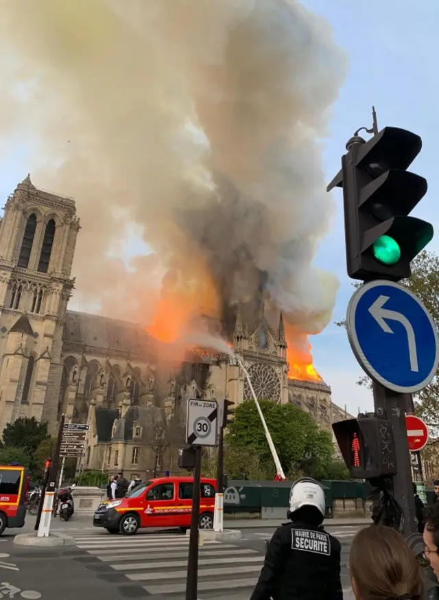 efforts to spray water on the flames