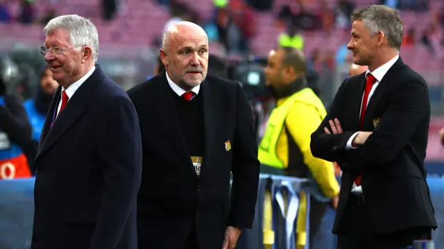 Alex Ferguson, Mike Phelan and Ole Gunnar Solskjaer