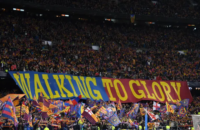 Walking to Glory banner at the Nou Camp