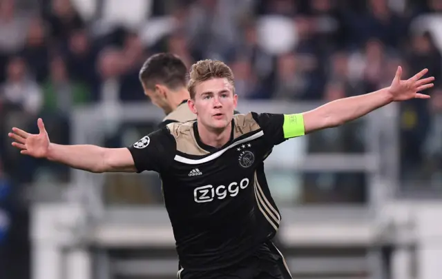 Matthijs de Ligt celebrates scoring for Ajax