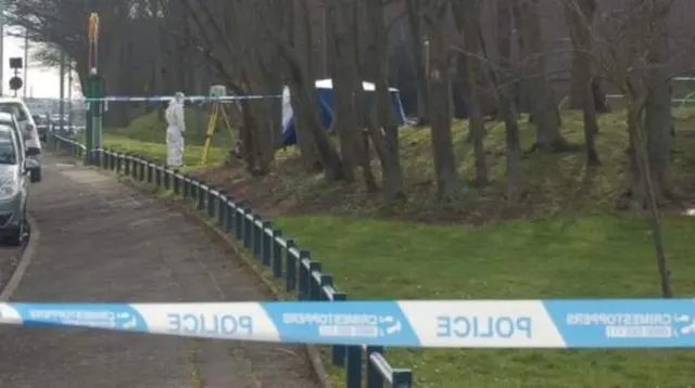 Police tape around Small Heath park after a fatal stabbing in February