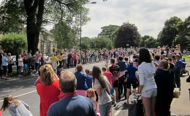 Spectators watching Tour de France cyclists in Harrogate